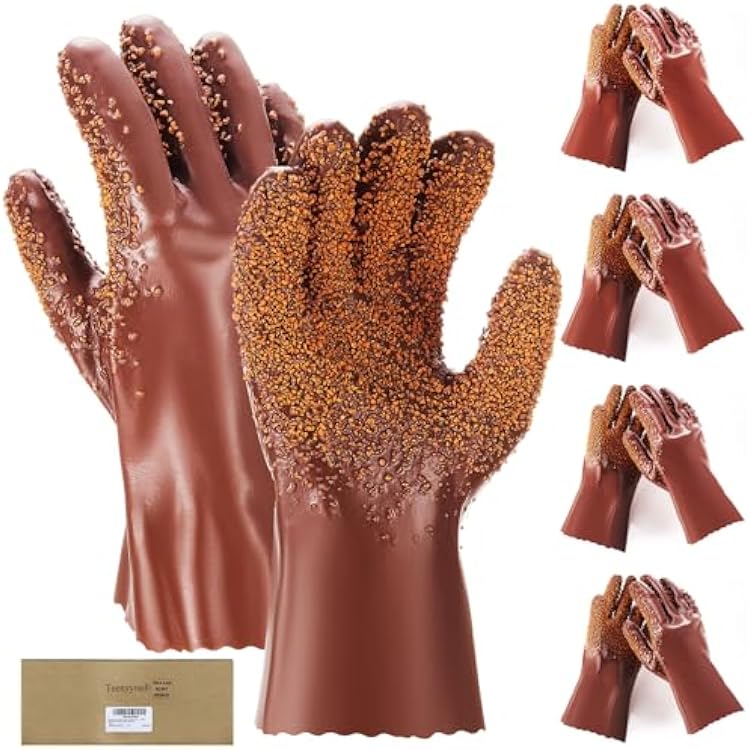 2 Pairs Sewer Snake Gloves Non Slip and Reusable PVC Sewer Abrasion Resistant Drain Cleaning Waterproof Safety Plumbing Snake Gloves for Men Women Plumber Tools Brown,Regular