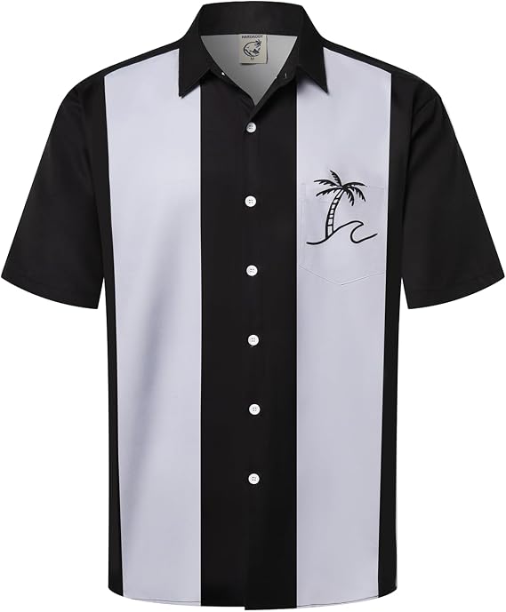 Hardaddy Men's Vintage Bowling Shirt Short Sleeve Button Down Hawaiian Summer Beach Printed Casual Shirts