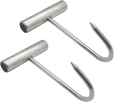 LGEGE 2-Pack Stainless Steel T Hooks T-Handle Bacon Meat Boning Hook for Kitchen Butcher Grilling Shop Restaurant BBQ and Sausages Tool