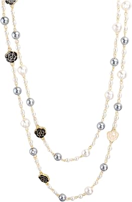 Fashion jewellery designer camellia and pearl Long collarbone necklace for women imitation pearl necklace gift