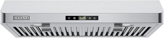 Empava Ductless/Ducted Range Hood Under Cabinet 30 Inch, Touch Control, Timer & Clock Setting, 300 CFM 3-Speeds, Plug in, Stainless Steel