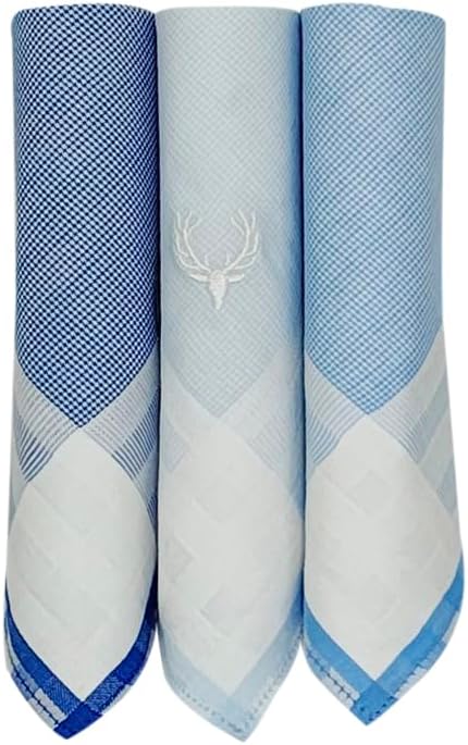 Allen Solly Men's Cotton Pastel Handkerchief (Pack Of 3) Blue, White, Blue, White, 45 x 45 cm, Blue, White, 45 x 45 cm