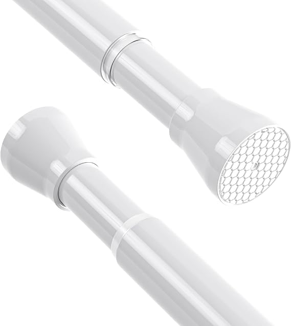 Shower Curtain Pole 115-195cm 1Pcs Tension Rods for Curtains Non-Slip White Extendable Curtain Poles No Drilling Shower Curtain Rail Non-Rust for Wardrobe,Window and Bathroom