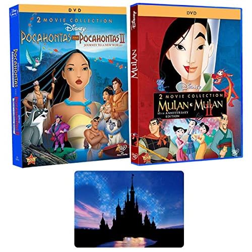 Mulan 1-2 and Pocahontas 1-2: Disney Princess 4 Movie DVD Collection with Bonus Art Card
