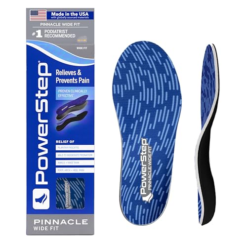 PowerStep Wide Fit Orthotics Insoles, Wide Feet Arch Support, Plantar Fasciitis Relief, Mild Pronation, Orthotics That Supports Ankle & Knee Pain for Men and Women, Made in The USA