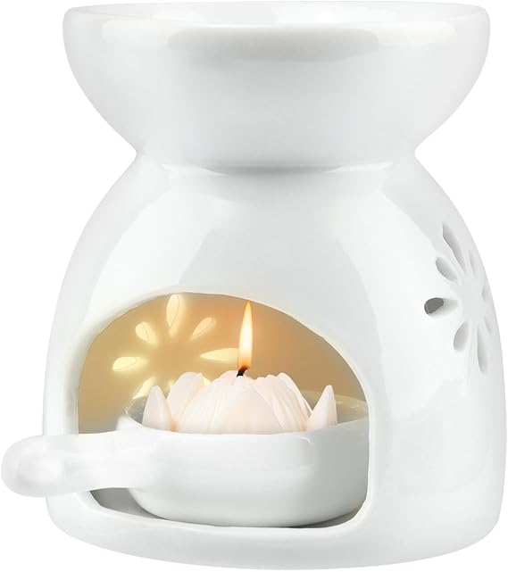 Ceramic Tea Light Holder with Candle Spoon,Essential Oil Burner Wax Burner,Candle Aroma Diffuser,Tea Light Wax Warmer for Home Decoration,Christmas, Housewarming Gift
