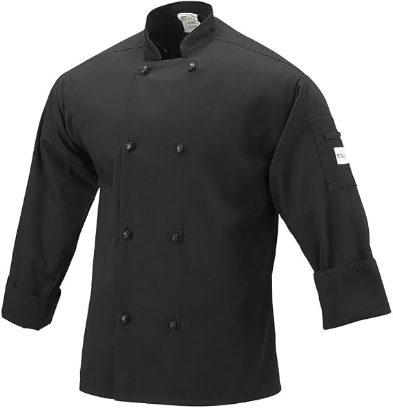 Mercer Culinary M60012BKXS Millennia Unisex Cook Jacket with Cloth Knot Buttons, X-Small, Black