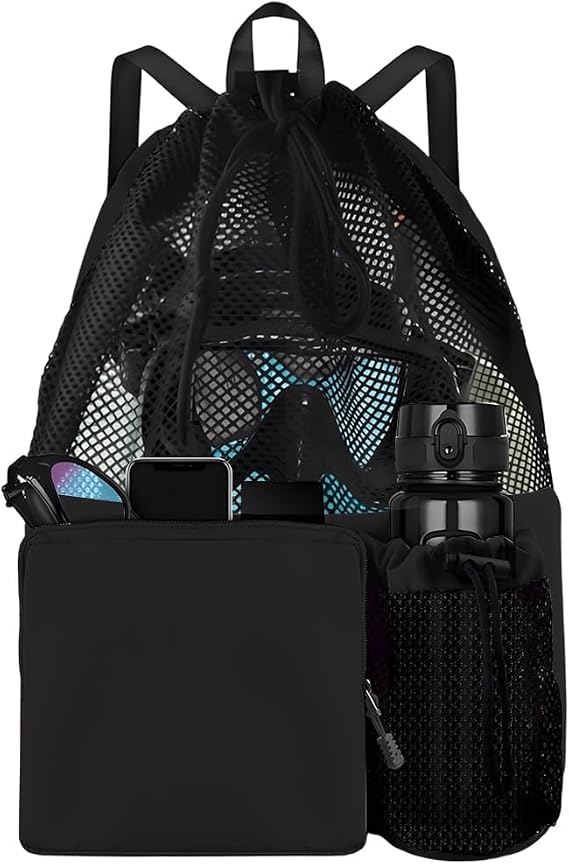 Swimming Bag, Drawstring Mesh Swimming Bag, Waterproof Swimming Backpack with Wet Pocket, Swimming Kit Bags for Adults, Kids, Beach, Swimming, Yoga and Gym