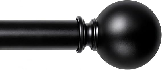 Black Curtain Rods for Windows 18 to 88 inches, 1 Inch Modern Metal Drapery Rods, Adjustable Heavy Duty Curtain Pole with Round Finials(18"-88"Black)