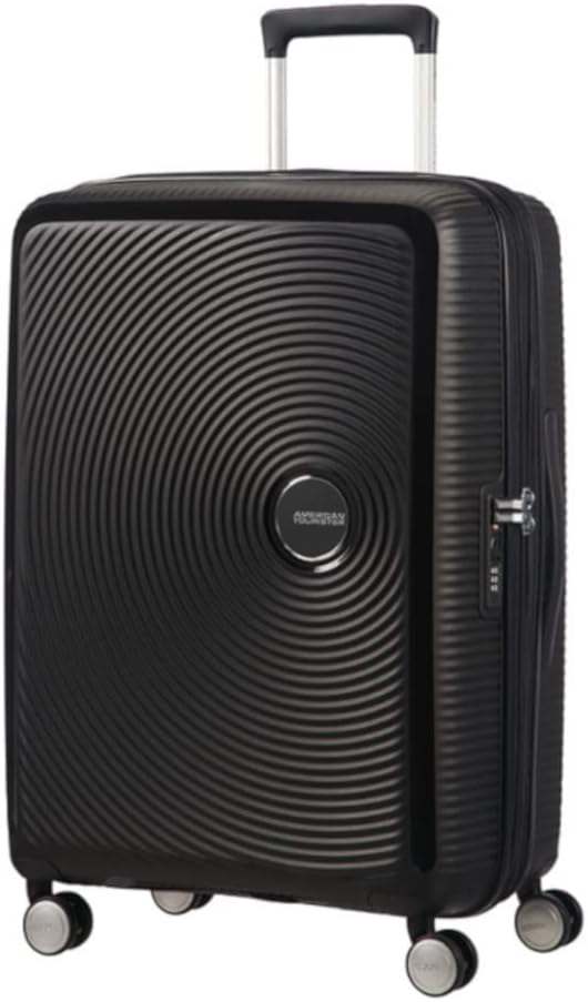 American Tourister Soundbox - Hard Shell Suitcase 67 cm Medium - Trolley Suitcase with 4 Wheels, TSA Lock, Expandable & Light - 71.5/81 L - Black (Bass Black)