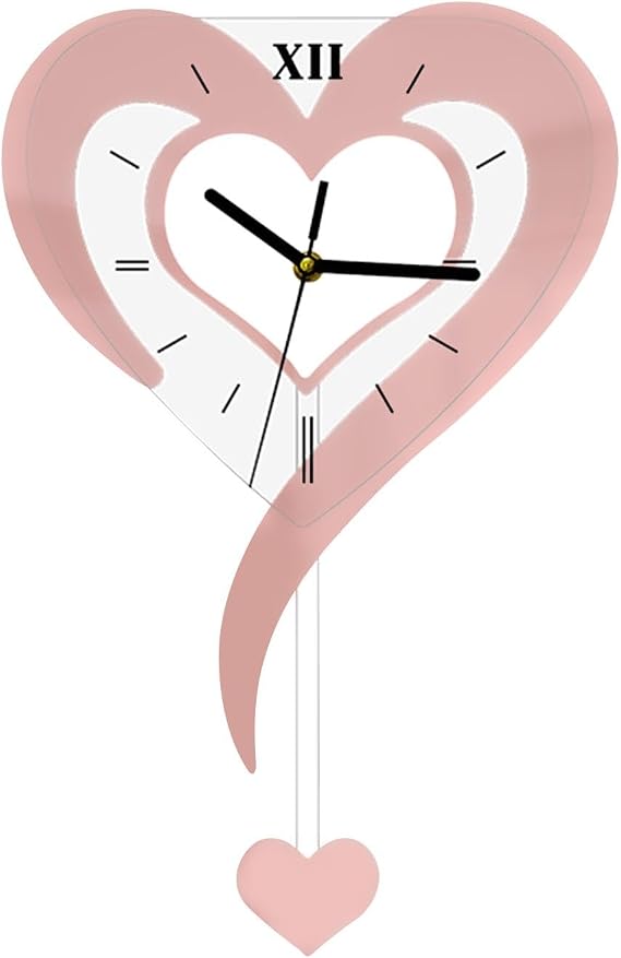 Heart Shaped Wall Clock Acrylic Decorative Multifunctional Wall Clock Gift Home Decoration for Kitchen, Pink
