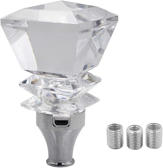 Sakali Crystal Diamond Shape Car Gear Stick Shift Shifter Knob Universal fit for Most Manual Transmission or Automatic Transmission Without Lock Button, Activated Multi-Color LED Light Illuminated