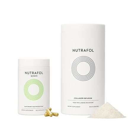Nutrafol Women's Hair Growth Duo Ages 18-44 Collagen Peptide Powder & Clinically Effective Hair Supplement for Thinner Stronger Hair 340ml 1 Month Supply