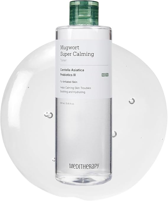 MEDITHERAPY Mugwort Super Calming Toner - Korean Hydrating Toner for face, Purifying Mugwort Essence, Soothing, Calming, Refreshing Facial Toner for Dry, and Sensitive Skin, Daily Skincare, 8.45 fl.