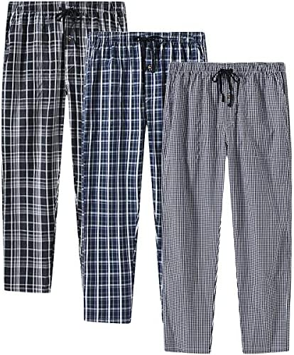 MoFiz Mens Cotton Pajama Pants Lightweight Lounge Sleep Plaid Bottoms with Pockets Drawstring