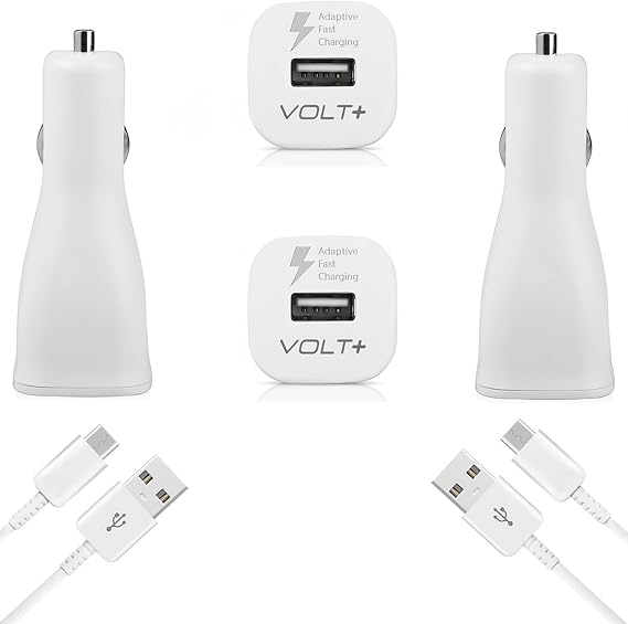 Adaptive Quick Charge Car (2Pack) Kit Compatible with ZTE Nubia Red Magic 9 Pro+ Full 15 Watts Plus USB Type-C Cable 4ft/1.2M Cable Charges 50-80% Faster!