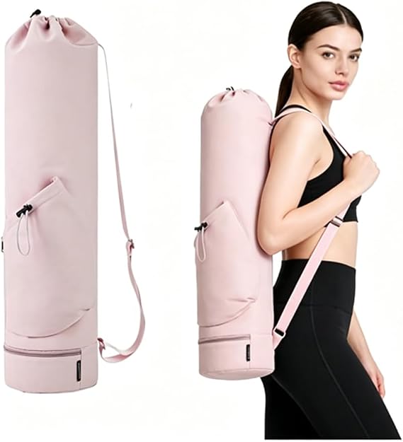 Exercise Yoga Mat Carrier Multi-Functional Storage Bag Waterproof Wet Pocket and Drawstring Water Bottle Pocket for Women & Men