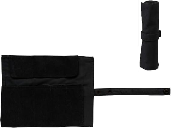 Canvas Stationery Handmade Foldable Rollup Pencil Case Travel Pen Holder Wrap Black
