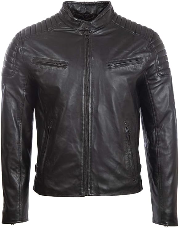 Aviatrix Men's Real Leather Fashion Biker Jacket with Padded Shoulder Detailing (T86N)