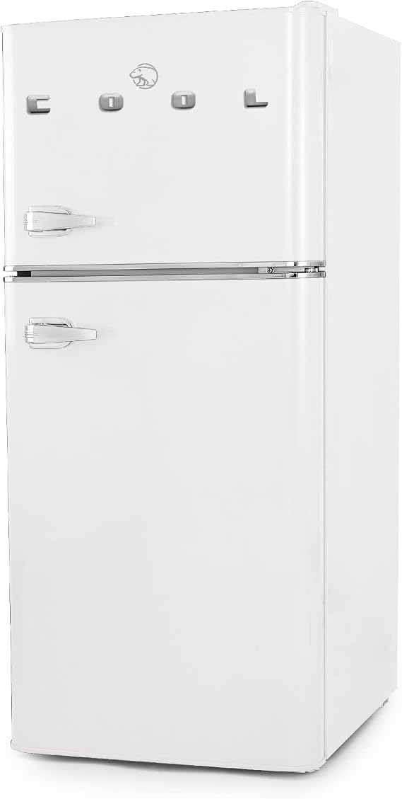 Commercial Cool 4.5 Cu. Ft. Refrigerator with Freezer, Vintage Style, Retro Fridge with 2 Slide-Out Glass Shelves, 6-Can Dispenser, Interior Light,