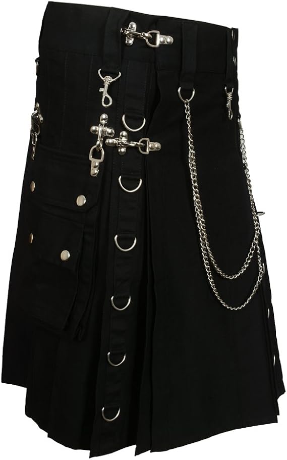 Scottish Designer Fashion Gothic Kilt with Silver Chains