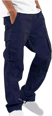Cotton Linen Pants for Men 2023 Casual Expandable Waist Multi Pocket Cargo Pant Outdoor Fashion Tactical Trousers