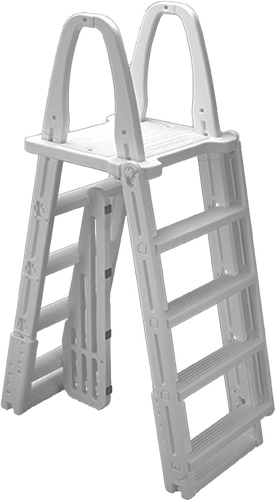 Ocean Blue A-Frame Swing Up & Lock Ladder with Anti-entrapment Barrier | Designed for Above Ground Swimming Pool | Holds Up to 300 Pounds | Anti-slip Treads | 48 to 56 Inch Adjustable