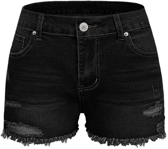 Women's High Waist Ripped Jean Shorts Stretch Skinny Destroyed Denim Shorts for Women