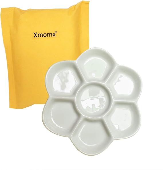 Xmomx Ceramics Artist Paint Palettes - 5" Inch Glazed Flower Paint Palette for Oil Watercolor Drawing Gift Set