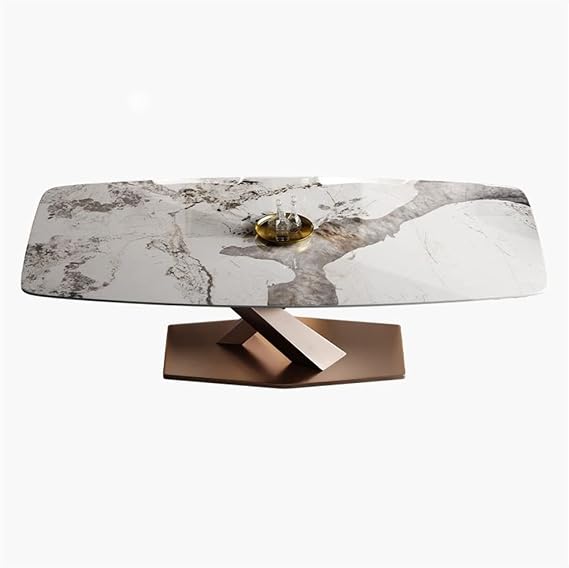 LAKIQ Modern Pedestal Rectangle Dining Table Sintered Stone Kitchen Table Slate Table Top with Pedestal for Dining Room Living Room -Table Only(Pedestal Color B, 51.2" L x 27.6" W x 29.5" H)