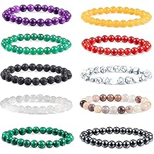 10 Pcs 8mm Gemstone Bracelets set for Men Women Round Beaded Bracelets Semi Precious Stretch Crystal Beaded Unisex