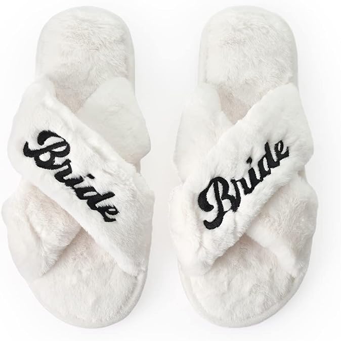 xo, Fetti Bride Slippers, Fur | Bachelorette Party Decorations, Wedding Day Sandals, Bridesmaid Gift, Bridal Shower Party Favor...