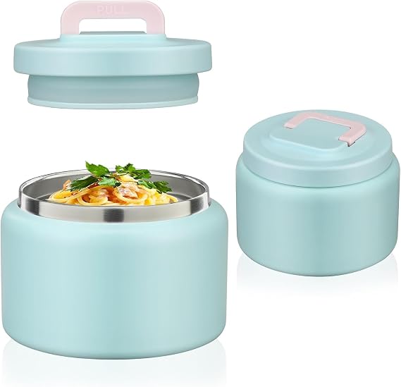 JXXM 8 Oz Thermo Food Jar for Hot & Cold Food for Kids, Insulated Lunch Containers Hot Food Jar,Leak-Proof Vacuum Stainless Steel Wide Mouth Lunch Soup Thermo for School A-Ice Blue