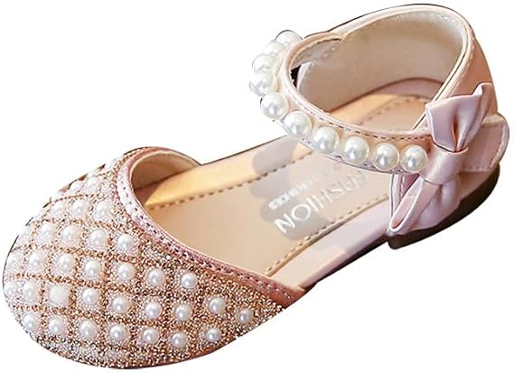 Crystal Single Sandals Girls Baby Shoes Bowknot Kids Infant Pearl Dancing Shoes Shoes Bling Big Kids (Pink, 18-24Months)