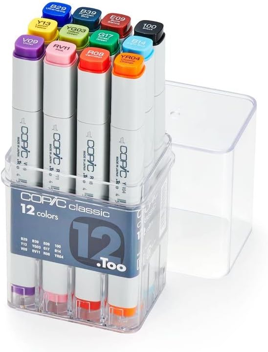Copic Classic, Alcohol-based Markers, 12pc Set, Basic (Discontinued model: EAN 4511338002209)