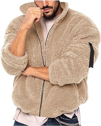 Faux Fur Coat Men Fleece Zip up Hoodie Fuzzy Hooded Jacket Furry Winter Coat Fashion Cardigan Warm Coats with Pockets