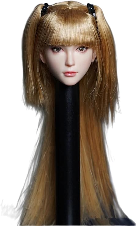 Fremego 1/6 Scale Asian Girl Pale Skin Planted Hair Head Sculpt Carved for 12inch PH TBL JO Action Figure Body Collection (B)