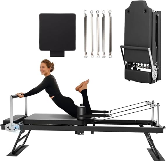 Pilates Reformer Machine for Home Foldable Pilates Reformer Core Bed Equipment Machine for Gym Yoga Workout Indoor Pilates Exercise Equipment Training Weight for All Level Users,Black