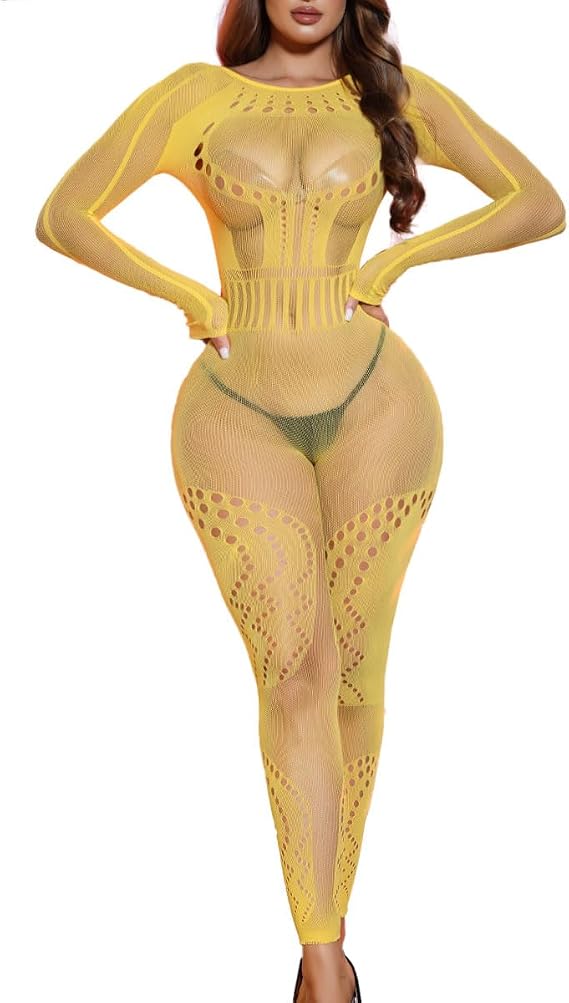 XIUSEMY Womens Lingerie Fishnet Bodystocking Attached Stockings