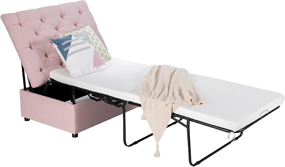 Folding Ottoman Chair Bed with Mattress & Metal Frame