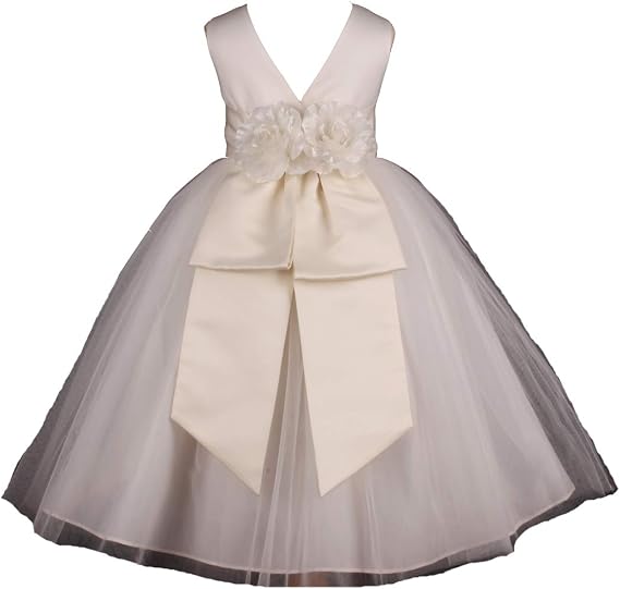 Pink Promise V-Back Ivory Wedding Pageant Tulle Ankle Length Flower Girl Dress