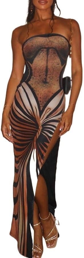 Women Fashion Party Club Streetwear Vacation Beach Bodycon Long Dress 2024 Summer Clothes Wholesale Items (Color : Brown, Size : Large)