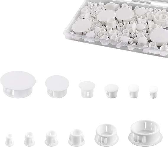 Savita 6 Sizes Plastic Hole Plugs, White Srew Hole Plugs Plastic Cabinet Hole Plugs Assorted for Kitchen Cabinet Furniture, 3/16", 1/4", 5/16", 3/8", 1/2", 1" (155pcs)