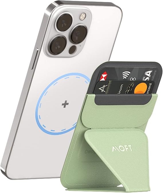 MOFT MagSafe Wallet Stand for iPhone 15/14/13/12 Series MagSafe Compatible Phone Stand with 3 Viewing Angles(Bamboo)