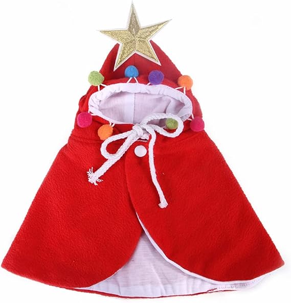 Christmas Tree Cloak Costumes for Dogs Cats with Gold Star Decor, Christmas Carnival Pet Costume or Other Theme Party Cosplay Dress Up Decoration, Red M