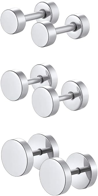 Stainless Steel/18K Gold Plated Men Women Round/Screw Stud Earrings Set Ear Piercing Plugs Tunnel Punk Hip Hop Style Jewelry(with Gift Box)