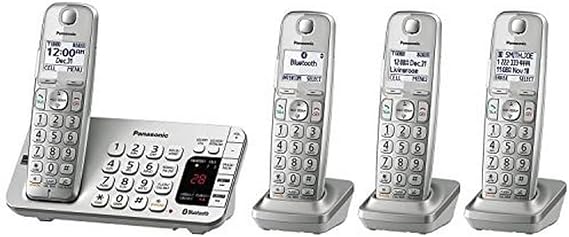 Panasonic 4 Handset Link2Cell Bluetooth Cordless DECT 6.0 Expandable Phone System with Answering Machine and Enhanced Noise Reduction - KX-TGE474S (Silver)