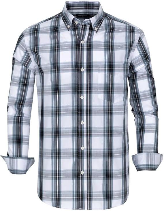 Men's Button Down Shirts Plaid Long Sleeve Dress Shirts Regular-Fit Casual Shirt