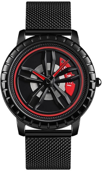 NANOLEAF Car Wheel Watch,Waterproof Stainless Steel Japanese Quartz Wrist Watch Sports Mens Watches with Car Wheel Rim Hub Dial Design Unique for Car Enthusiast