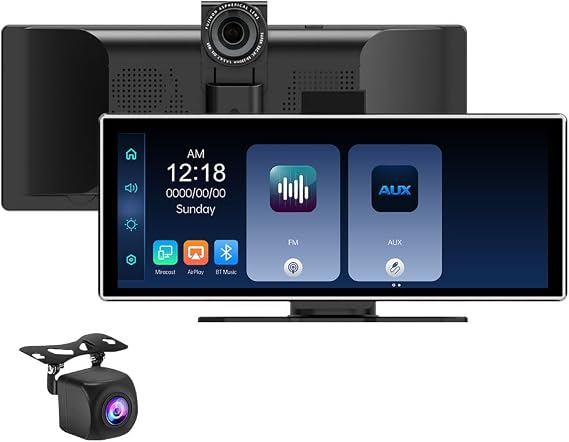 Wireless CarPlay & Android Auto – Extra-Large 11.26" Touchscreen with 4K Front & 1080p Rear Dash Cam, Wi-Fi/Bluetooth/FM, Easy Install for Any Car